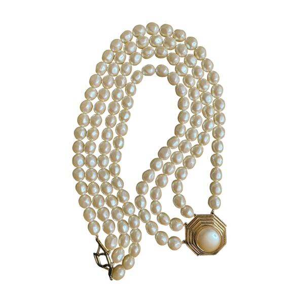 Yves Saint Laurent Vintage Four Strand Baroque Pearl Necklace w/Box & COA - Picture 3 of 16